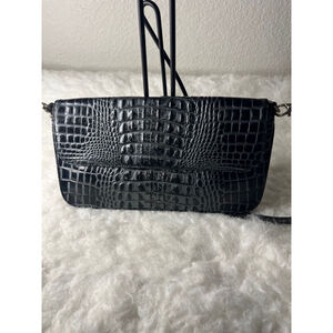 Preston & York Gray Black Croc embossed genuine Leather shoulder bag purse